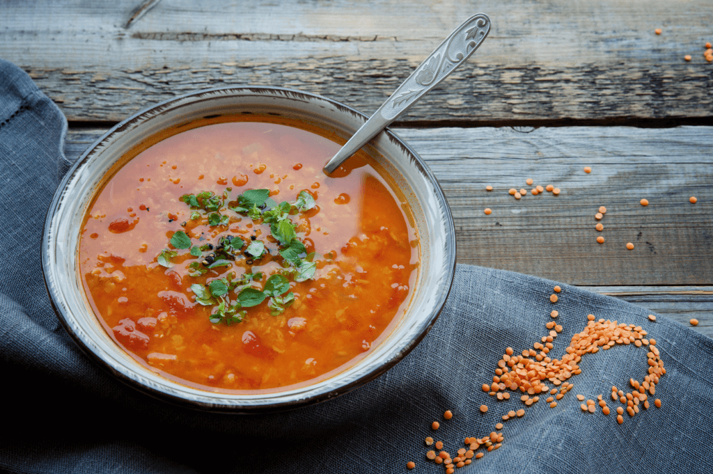 Red lentil, carrot and coconut soup
