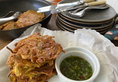 Carrot and Onion Bhajis with Carrot Top Chutney