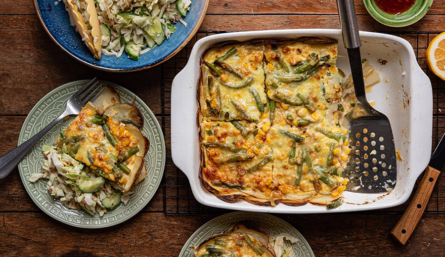 Potato crust quiche with salad