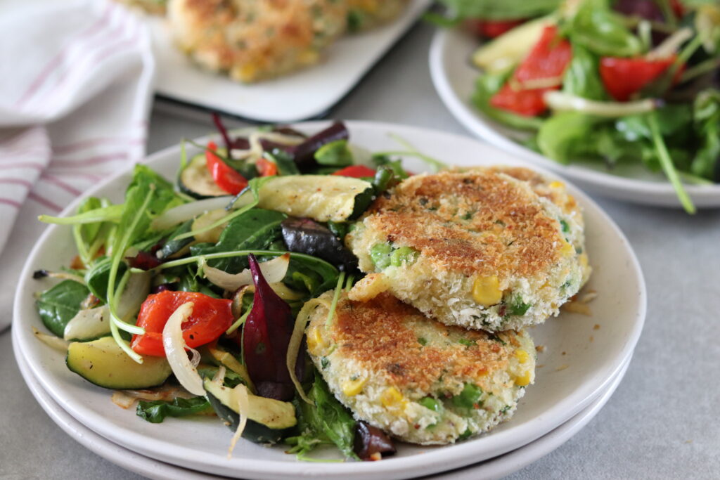 Fish cakes with Grilled Veggie Salad